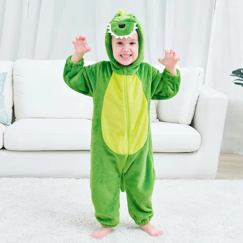Vista 4 de LOLANTA Disfraz de dinosaurio para niños pequeños, unisex, de franela con capucha, mameluco de disfraz