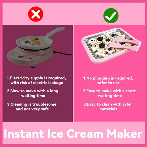Vista 5 de Máquina para hacer helados enrollados, kit para hacer helados enrollados 2026, bandeja de helado enrollada para bricolaje con 2 raspadores, perfecta