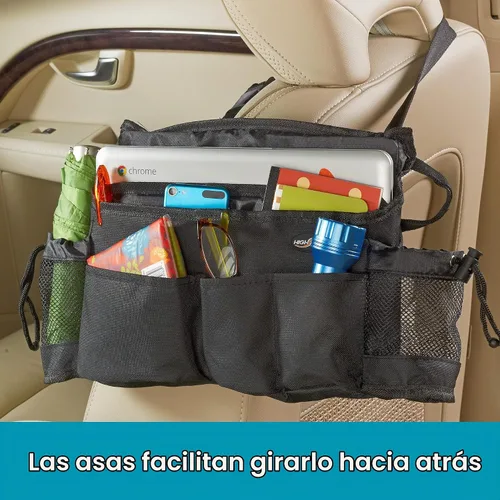 Vista 4 de Organizador para asientos de automóvil, de la marca High Road, pack de 2, XL, Negro