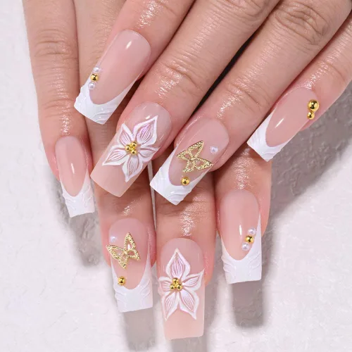 Vista 20 de evpct Uñas a presión bohemias 3D Nude con diseño de estrella dorada y 30 estrellas 3D de estilo bohemio
