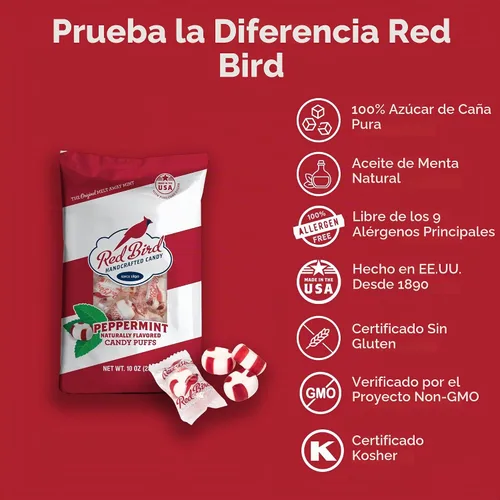 Vista 3 de Red Bird Caramelo de menta suave, envuelto individualmente, mentas de aliento sin gluten, bolsa de 10 onzas Color actual