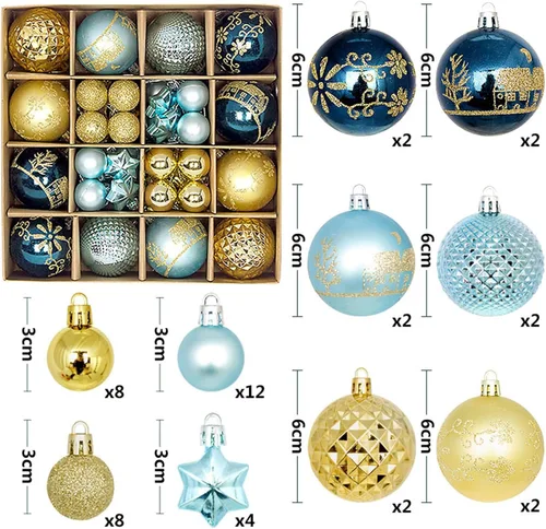 Vista 2 de 44 adornos de bolas de Navidad, adornos de Navidad de plástico inastillables con lentejuelas para colgar, bolas decorativas para árbol de Navidad