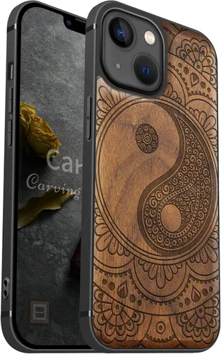Vista 12 de Carveit Funda magnética de madera para iPhone 13 [madera natural y TPU suave negro] Funda protectora de madera única y elegante a prueba de golpes