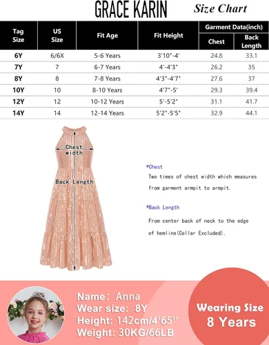 Vista 6 de GRACE KARIN Vestido de lentejuelas para niñas 2024, elegante, lindo, vestido largo de fiesta para niñas de 5 a 14 años