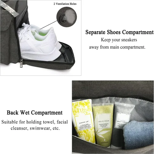 Vista 3 de Bolsas de gimnasio para hombre, bolsa de lona para gimnasio, mochila deportiva de 3 vías para hombres con compartimento para zapatos y bolsillo