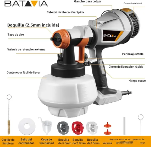 Vista 6 de Pulverizador de pintura - BATAVIA HVLP Pistola eléctrica de pintura en aerosol, contenedor de alta capacidad de 1200 ml, fácil de limpiar, 4