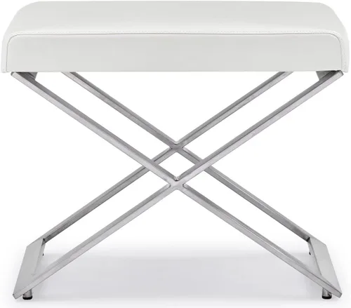 Vista 8 de ZURI Modern Fenix otomana - Cuero sintético blanco con base de acero inoxidable pulido