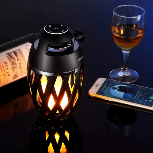 Vista 9 de DiKaou Lámpara de Mesa LED con Llama para Exteriores Lámpara de Mesa Antorcha con Altavoz Bluetooth, Linterna de Ambiente Recargable con Luz Cálida