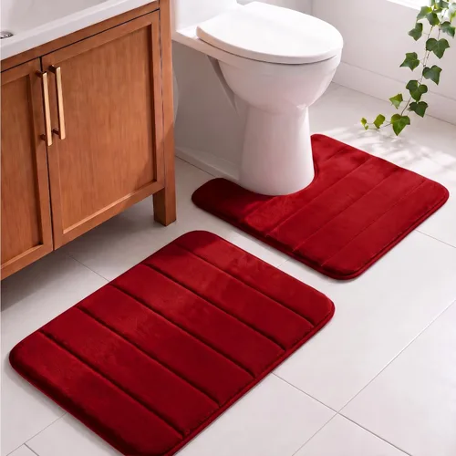 Vista 16 de Juego de 2 alfombras de baño de espuma viscoelástica, súper suaves, absorbentes, de secado rápido, alfombras de baño de espuma viscoelástica