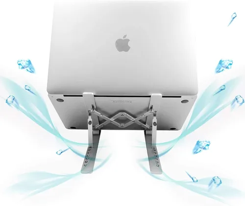 Vista 7 de Soporte para laptop, soporte portátil plegable de aluminio ajustable, almohadilla de silicona antideslizante completa, elevador de computadora