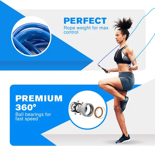 Vista 5 de Cuerda de boxeo Freestyle de DYNAPRO con asas largas para un mejor control, ajustable a cualquier altura, estilo libre, doble bajo, crossovers, HIIT