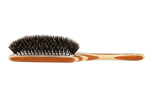 Vista 3 de Bass Cepillos Cepillo para el cabello Shine & Condition Cerdas naturales FIRM Mango de bambú puro Paleta grande Acabado a rayas