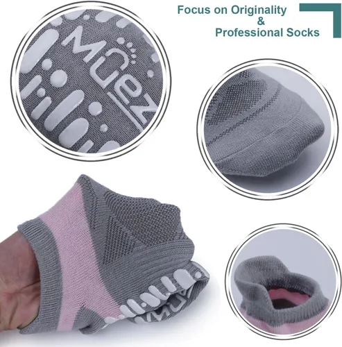 Vista 4 de Muezna Calcetines de yoga antideslizantes para mujer, antideslizantes, para pilates, barras, calcetines de hospital con agarres, talla 5-10
