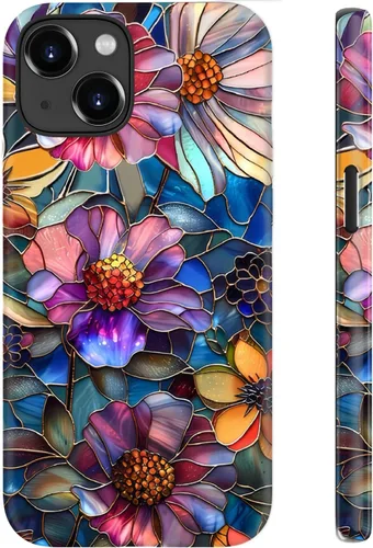 Vista 82 de Funda para iPhone 12 Mini, compatible con carga inalámbrica, protección de doble capa con elegante diseño de flores silvestres, silicona suave +