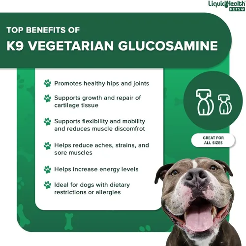 Vista 4 de LIQUIDHEALTH Glucosamina líquida vegetariana K9 de 32 onzas para todos los perros, condroitina, MSM, Omega 3, ácido hialurónico antioxidantes, salud