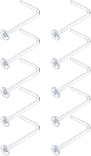 Vista 11 de Aretes de nariz transparentes para el trabajo – Anillos de nariz transparentes en forma de L – Anillos de nariz de plástico Bioflex para cirugía