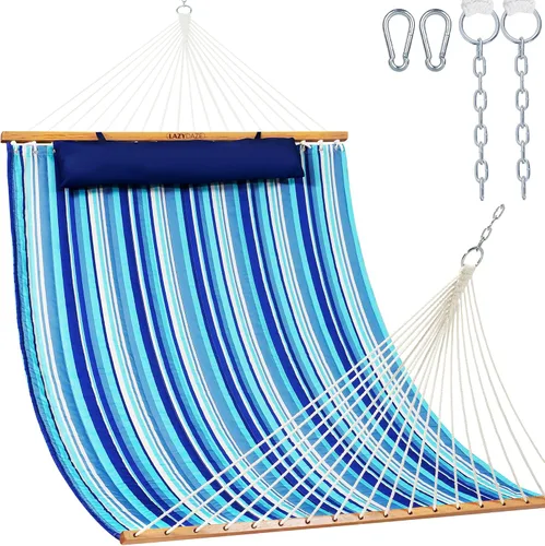 Vista 14 de Lazy Daze Hammocks - Hamaca doble de tela acolchada de 12 pies con barras de suspensión y almohada desmontable, capacidad de carga de 450 libras
