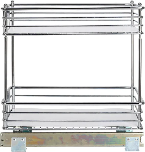 Vista 9 de Household Essentials Glidez - Organizador multiusos de acero cromado con forro de plástico para uso debajo del gabinete, diseño de 2 niveles, se