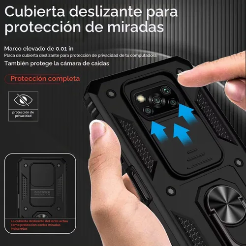 Vista 2 de Funda para Poco X3 NFC/Poco X3Pro/PocoX3 con protector de pantalla de vidrio templado y cubierta de cámara deslizante, anillo magnético Soporte