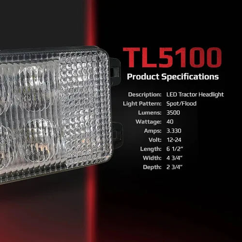 Vista 4 de TIGERLIGHTS Faro LED TL5100 de 12 V compatible con/reemplazo para John Deere 1025R, 1026R, 2025R, 2027R, 2032R, 2036R, 2038R, 2320, 2520 Combo