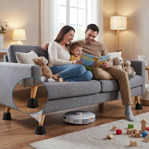 Vista 7 de Paquete de 9 elevadores de cama resistentes de 4 pulgadas, juego de 9 elevadores de muebles para cama, sofá y escritorio, capacidad de 1500 libras