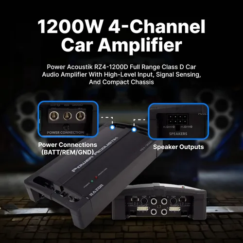Vista 2 de Power Acoustik RZ4-1200D 1200W Clase D Amplificador de 4 canales, negro
