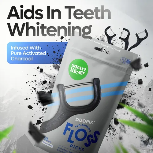 Vista 5 de SmartLifeco Púas de hilo dental ecológico de doble hilo (100 unidades) - Hilo dental hecho con mezcla de trigo y paja, blanqueamiento dental