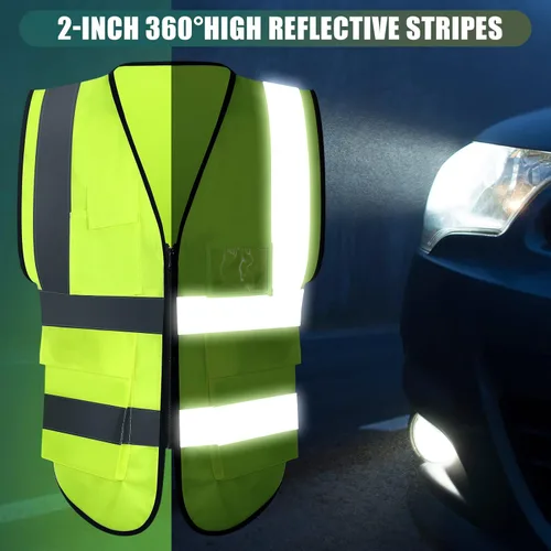Vista 4 de Chaleco de seguridad reflectante de 10 piezas con bolsillos y cremallera de alta visibilidad para mujeres y hombres, trabajo, construcción, ciclismo