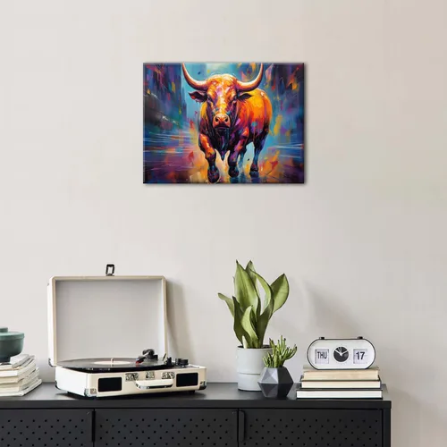 Vista 4 de Arte de pared de vaca colorido de cuernos largos, pinturas de vacas, impresiones en lienzo de ganado de granja, estilo de pintura al óleo