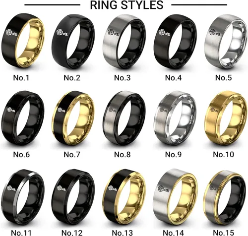 Vista 4 de Llavero Regalo para minimalista moderno Banda Aniversario de boda Hombres Mujeres Pulido cepillado Carburo de tungsteno Negro Amarillo Oro