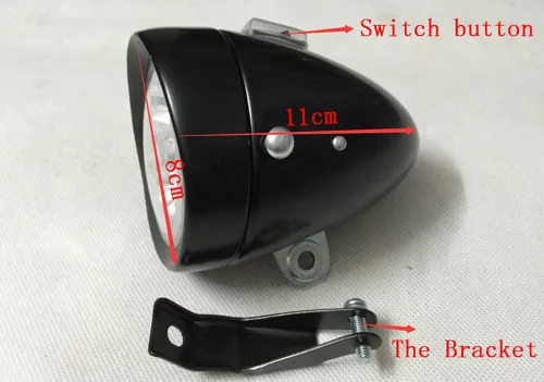 Vista 2 de Brillante 6 LED de metal Shell luz delantera para bicicleta faro retro bicicleta cabeza lámpara clásica vintage noche seguridad ciclismo niebla faro