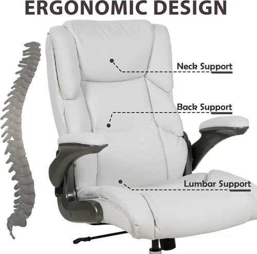 Vista 4 de Silla de oficina ergonómica, silla de escritorio de oficina ajustable, silla ejecutiva de cuero para computadora con reposabrazos, silla de oficina
