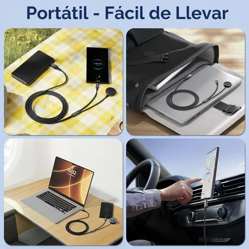 Vista 5 de Cable cargador de viaje portátil múltiple 2 en 2 USB A/C a Galaxy Watch/USB