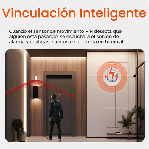 Vista 5 de Alarma de sirena inteligente WiFi: Sonda de 100 db, control de aplicación, alarma antirrobo inalámbrica, compatible con Alexa