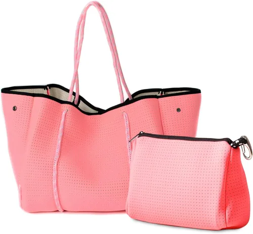 Vista 33 de POPUPS Bolso grande de neopreno para mujer - Bolso de mano de diseñador para todos los días, para el trabajo, la playa y viajes con bolsillos