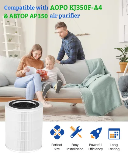 Vista 2 de KJ350 Filtro de repuesto HEPA verdadero compatible con AOPO KJ-350 y ABTOP AP350 purificadores de aire, filtro HEPA 3 en 1 grado H13 con filtro