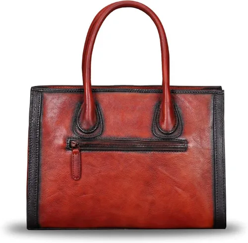 Vista 3 de Bolsos de cuero genuino para mujer, hechos a mano, estilo vintage, con asa superior, bolsos