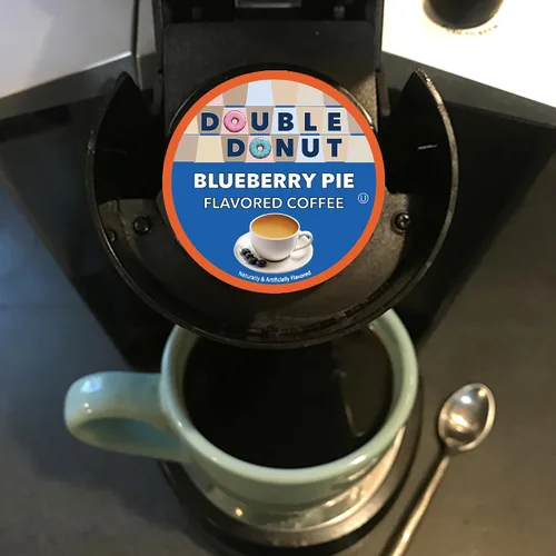 Vista 7 de Double Donut Coffee Cápsulas de café de arándanos, cápsulas de café con sabor a arándanos de una sola porción, café tostado medio para cafeteras