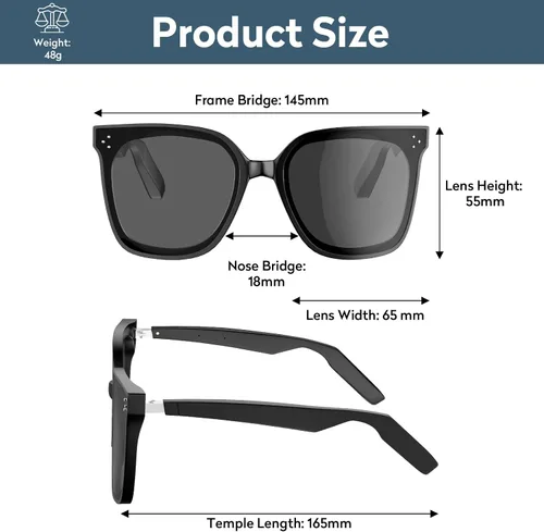 Vista 7 de Lentes inteligentes con Bluetooth, lentes de sol polarizados UV400, micrófono y altavoces integrados, música y llamadas inalámbricas, asistente