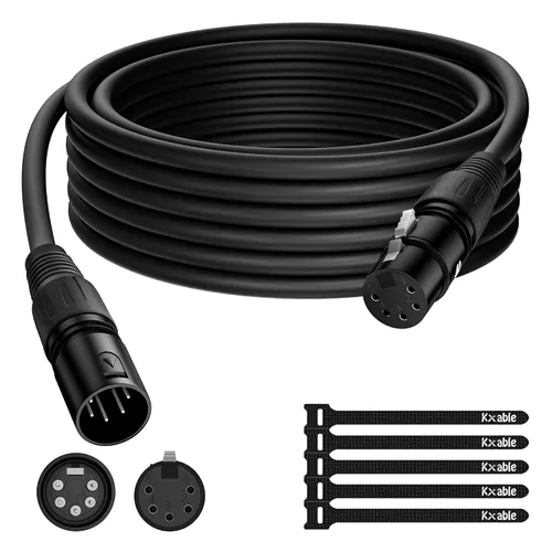 Vista 8 de Cable DMX de 5 pines de 4 pies (paquete de 2), DMX512 XLR de 5 pines macho a hembra, señal premium para iluminación de escenario, controlador