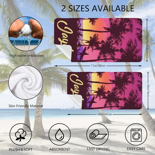 Vista 3 de Toallas de playa personalizadas para niños y adultos, toallas de microfibra personalizadas sin arena para playa, toalla de piscina de secado rápido