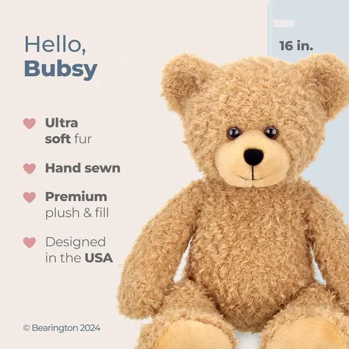 Vista 2 de Bearington Bubsy Oso de Peluche Marrón - Juguete de Oso de Peluche Marrón Claro de 16" con Pelaje de Felpa Ultra-Suave y Nariz Cosida a Mano - 16