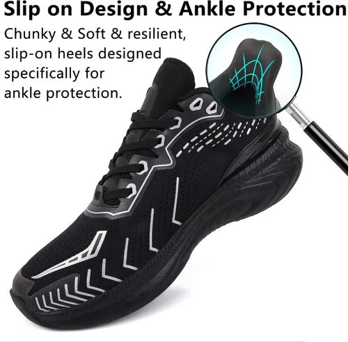Vista 4 de Tenis acolchados para caminar y correr para hombre, suela gruesa, peso ligero y transpirable para correr todos los días, entrenamiento, atletismo