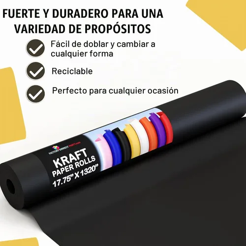 Vista 4 de Crown Display Rollo de papel kraft negro de 17.75 x 1320 pulgadas (110 pies), papel de regalo kraft perfecto como papel de envío, rollo de papel