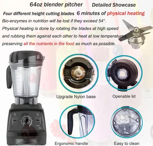 Vista 7 de Licuadora Jarra de 64 oz de bajo perfil, compatible con Vitamix 780 750 7500 5000 5200 Vm0102 Vm0103 Vm0197 E310 Professional/Comercial/Classic