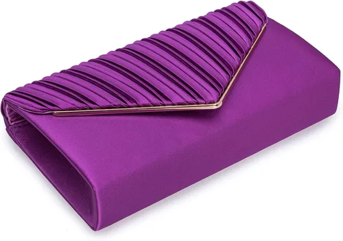 Vista 4 de Bolso de noche elegante para mujer, bolso de mano de satén plisado para bodas, bailes, eventos formales