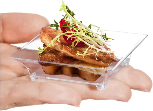 Vista 5 de Kingrol 150 platos de postre de plástico, mini mini platos cuadrados desechables para postres, aperitivos, salsas, degustaciones