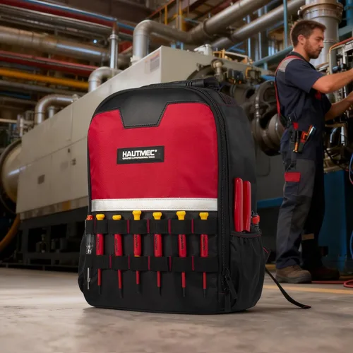 Vista 4 de HAUTMEC HT0407 - Mochila de herramientas con compartimento para laptop, bolsa de herramientas Oxford 1680D resistente a los impactos, 11 bolsillos