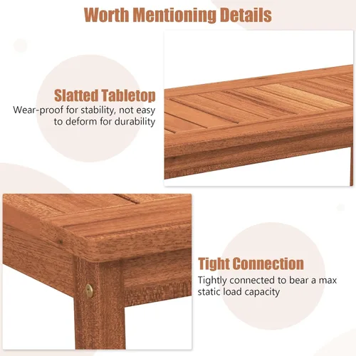 Vista 6 de Tangkula Mesa de centro de madera para exteriores, mesa de centro de patio de 2 niveles con mesa de madera dura de listones y estante