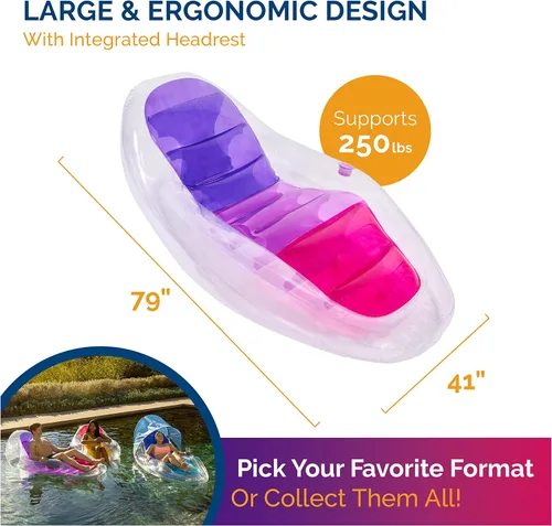 Vista 6 de Swimways Flotador seco para piscina, silla reclinable inflable translúcida para adultos con inflado rápido, reposapiés y portavasos